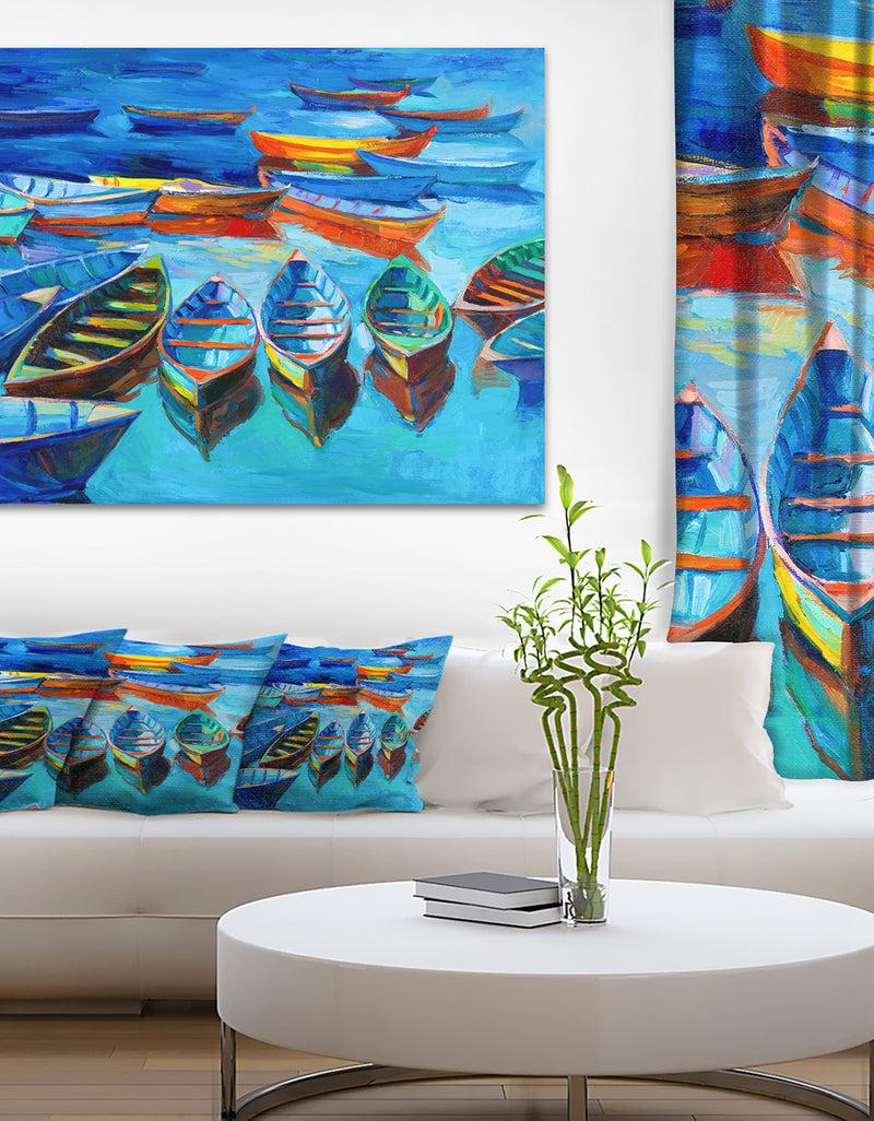 designq Boats in Blue Sea - Seascape Painting Canvas Print