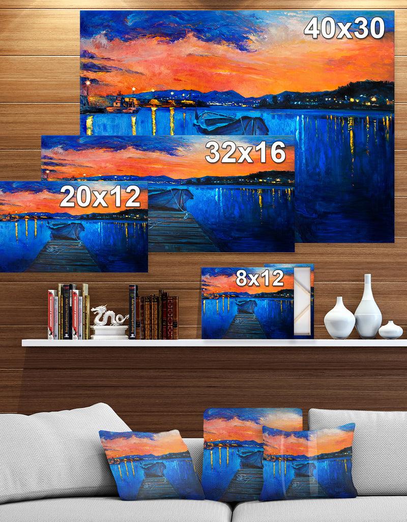Designq Boats In Sea Oil Painting - Sea & Shore Painting Print On Wrapped Canvas