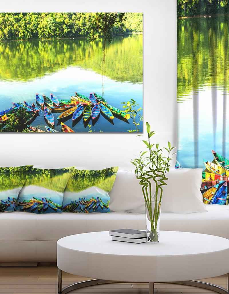 designq Boats in the Lake Pokhara Nepal - Boat Wall Artwork on Canvas