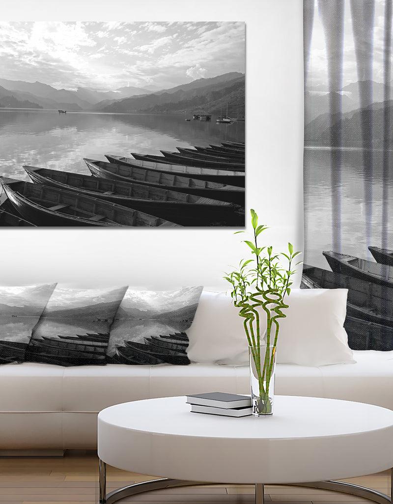 designq Boats Lined up on Pokhara Lake - Boat Canvas Artwork