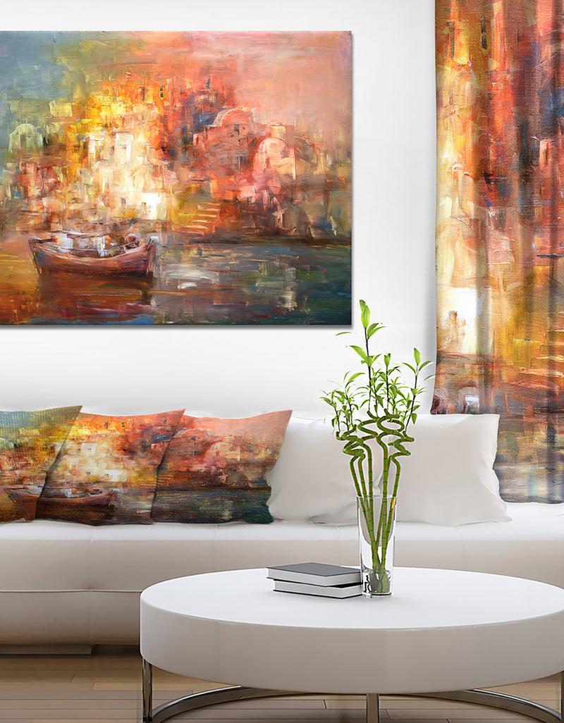 designq Boats on the island Harbor painting - Nautical Painting Print on Wrapped Canvas
