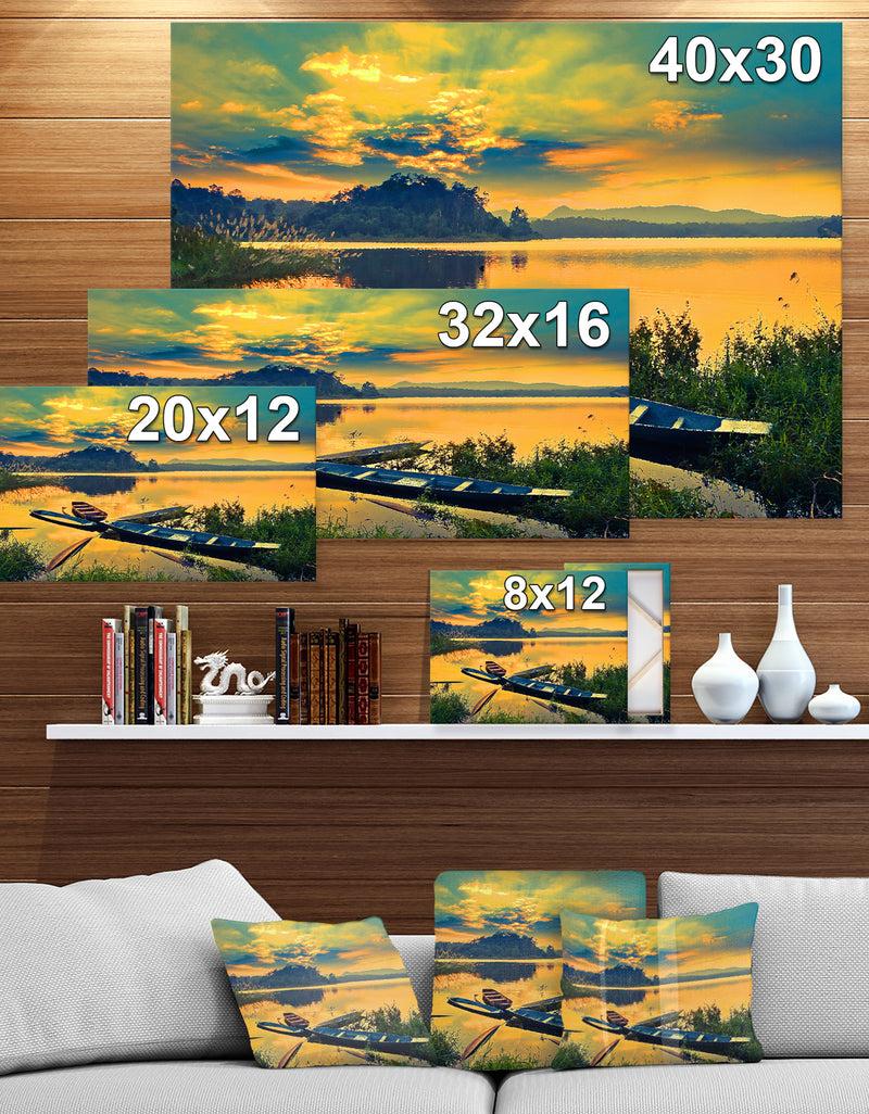 Designq Boats On Water Twilight After Sunset - Sea & Shore Painting Print On Wrapped Canvas