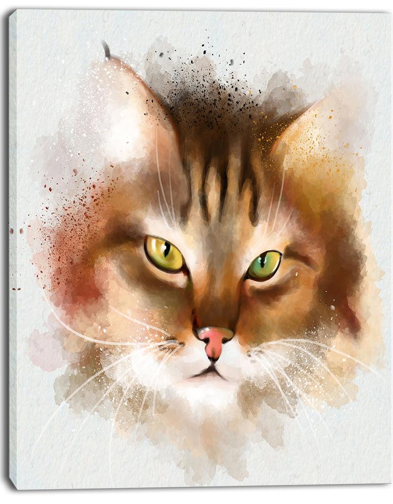 Designq Bold Brown Cat Watercolor Sketch - Large Animal Canvas Artwork