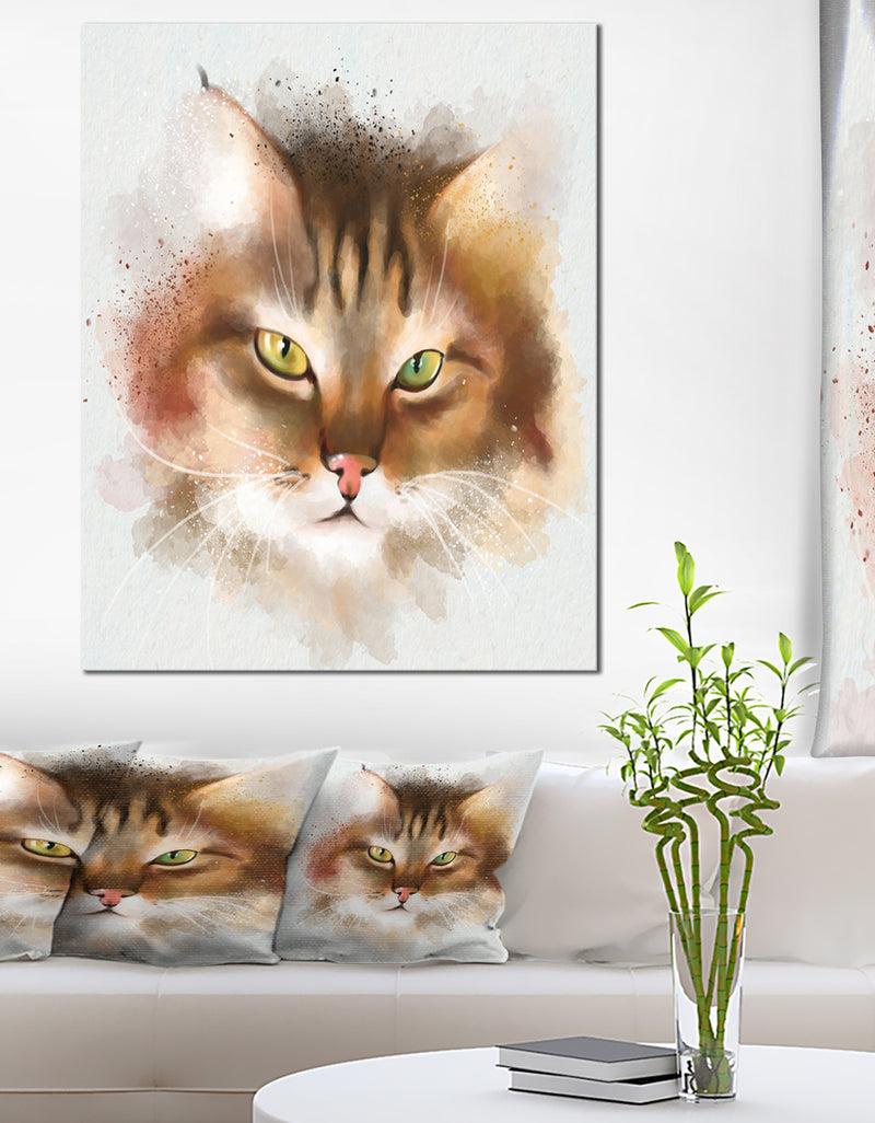 designq Bold Brown Cat Watercolor Sketch - Large Animal Canvas Artwork