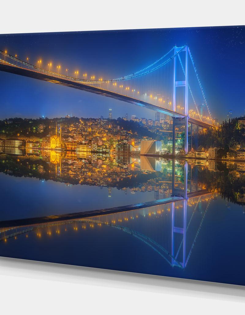 Designq Bosphorus Bridge At Night Istanbul Skyline - Cityscapes Photography On Wrapped Canvas