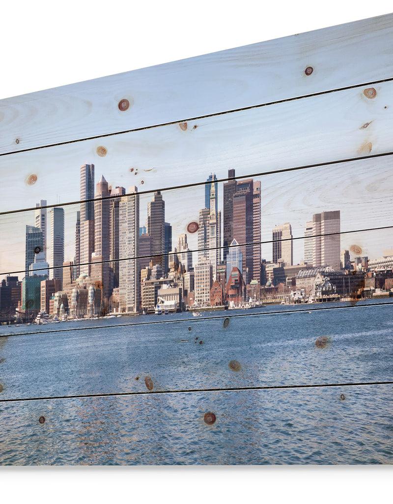 Designq Boston Skyline Panorama - Cityscape Photo Print On Natural Pine Wood