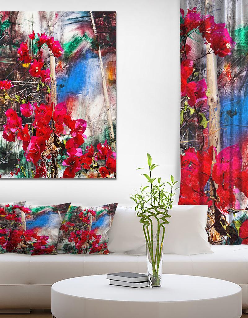 designq Bougainvillea Red Flowers - Floral Painting Print on Wrapped Canvas