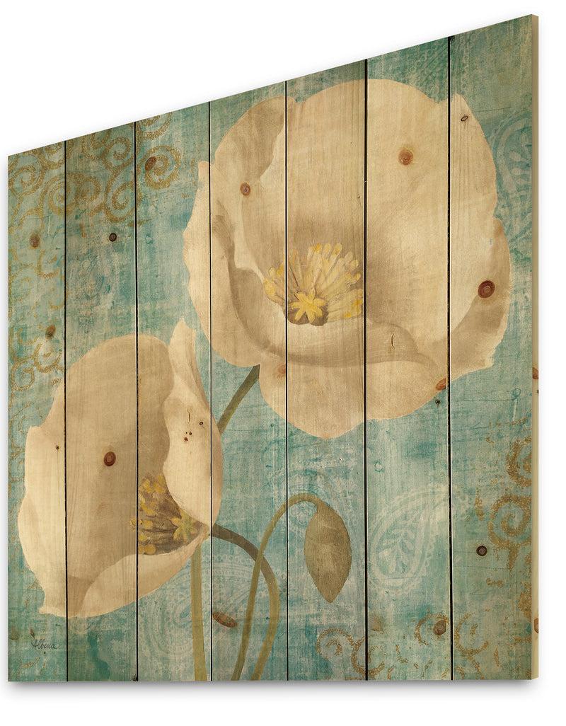 Designq Bouquet Poppies On Paisley I - Cottage Print On Natural Pine Wood