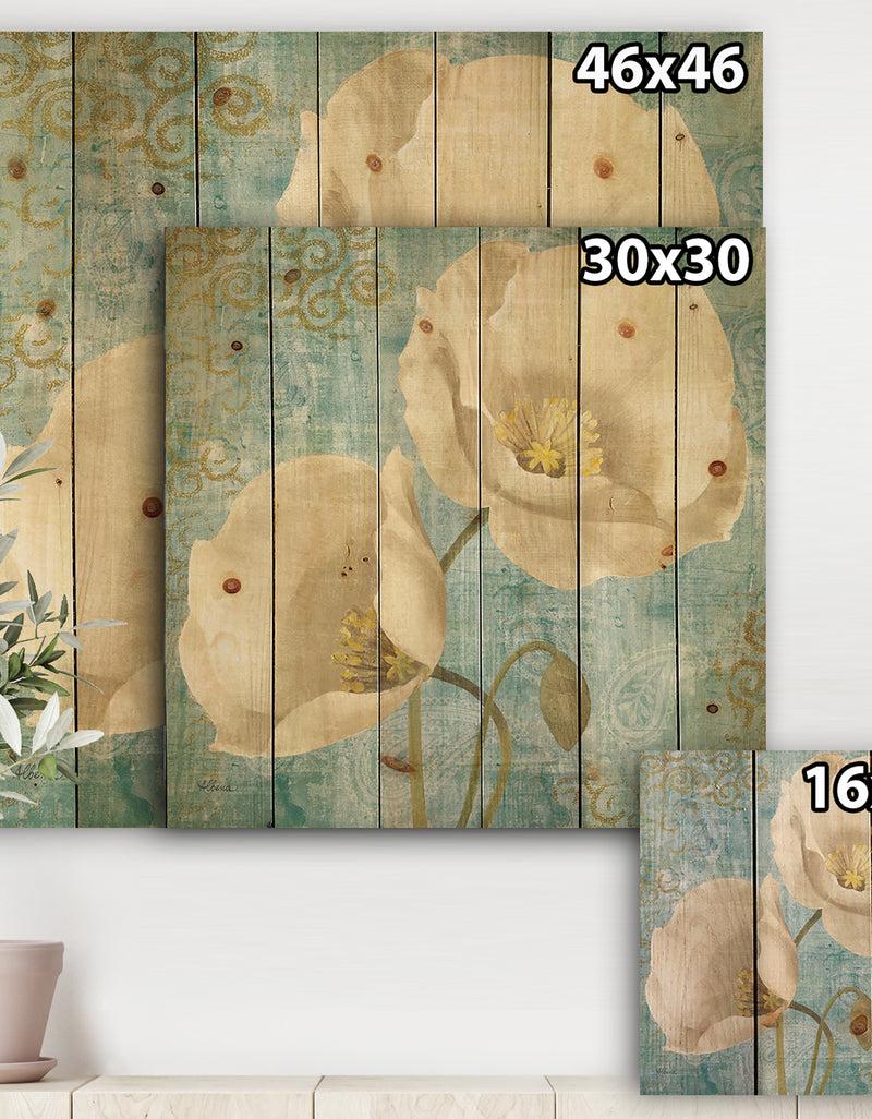 Designq Bouquet Poppies On Paisley I - Cottage Print On Natural Pine Wood