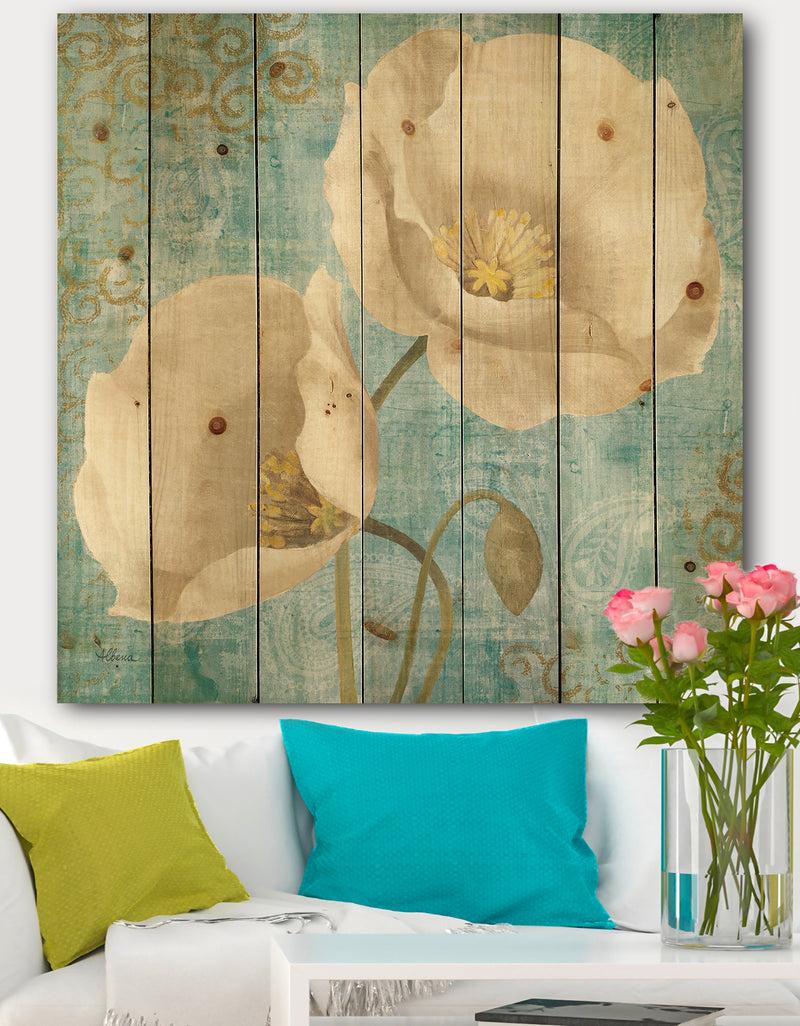 designq bouquet Poppies on Paisley I - Cottage Print on Natural Pine Wood