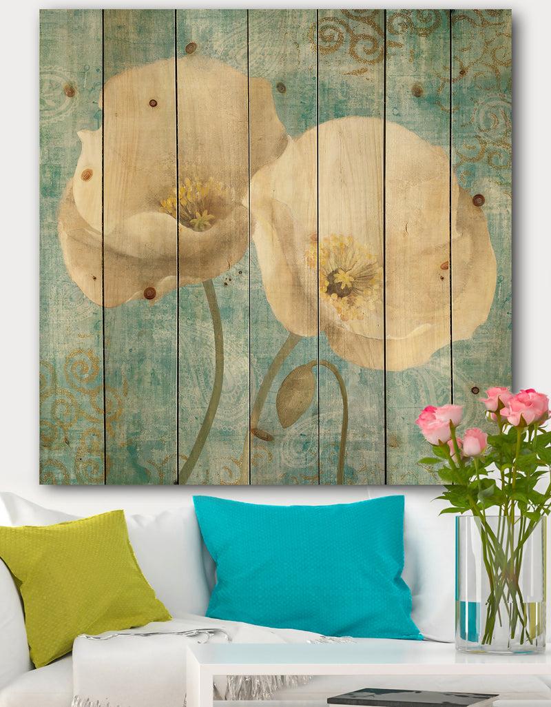designq bouquet Poppies on Paisley II - Cottage Print on Natural Pine Wood