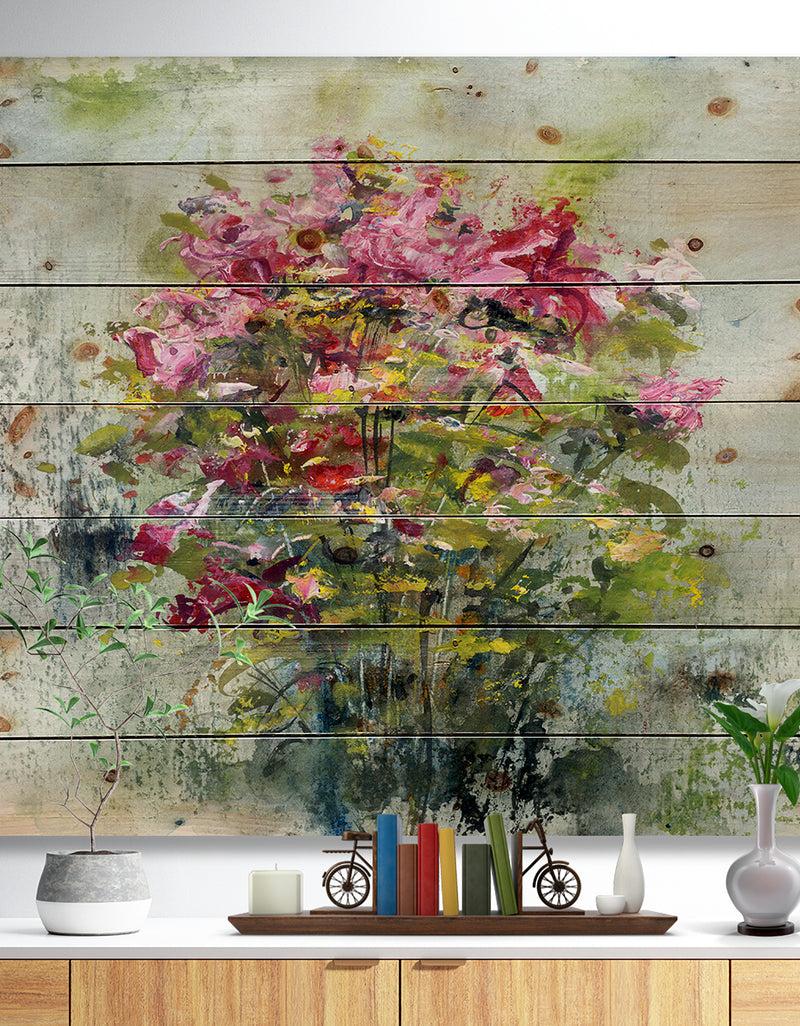 designq Bouquets Of Roses Painting Art - Floral Print on Natural Pine Wood