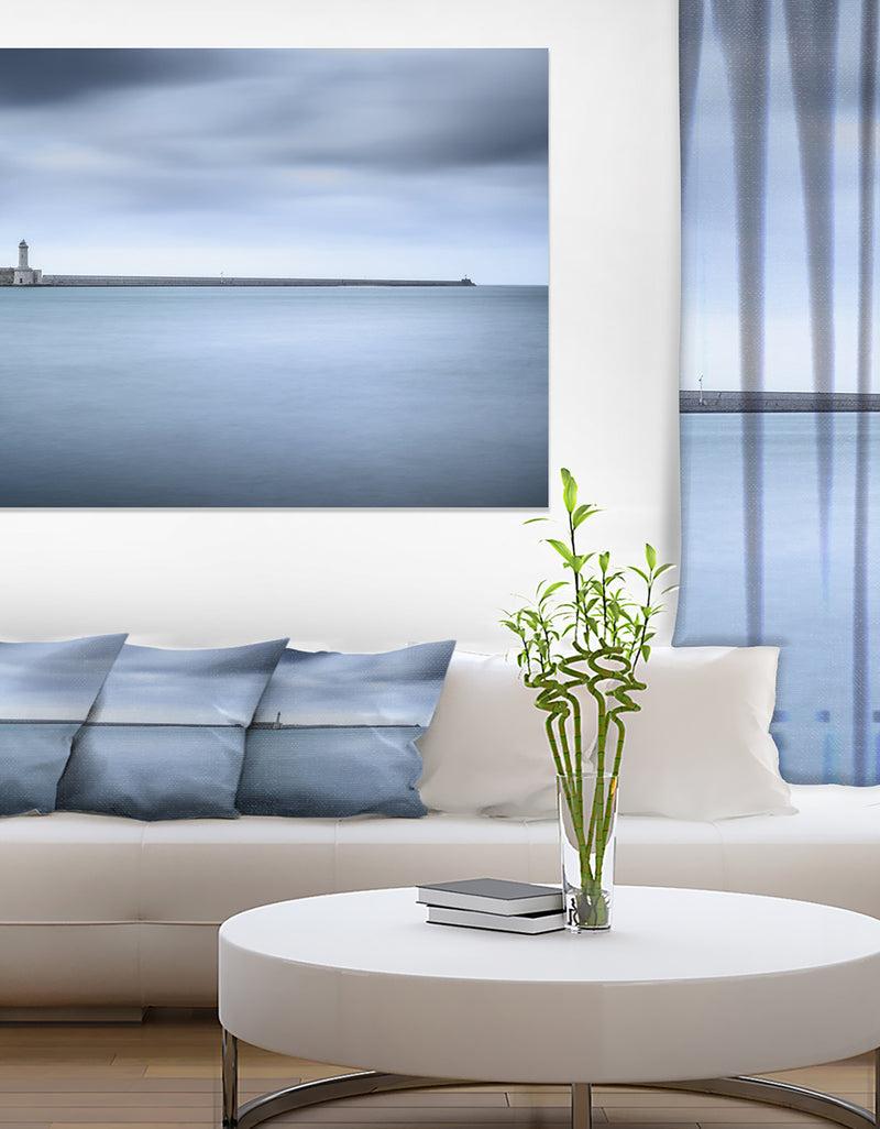 designq Breakwater and Soft Water under Clouds - Oversized Landscape Wall Art Print