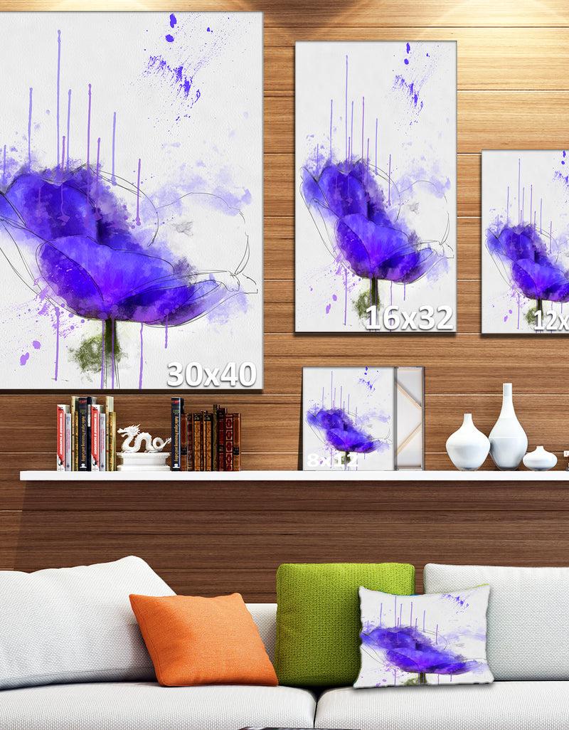 Designq Bright Blue Anemone Watercolor - Flowers Canvas Wall Artwork