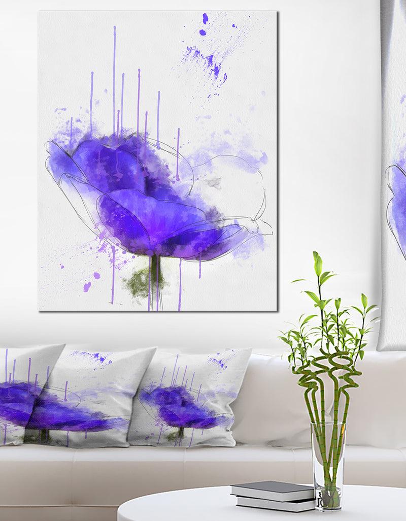designq Bright Blue Anemone Watercolor - Flowers Canvas Wall Artwork