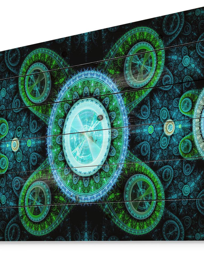 Designq Bright Blue Psychedelic Relaxing Art - Abstract Print On Natural Pine Wood