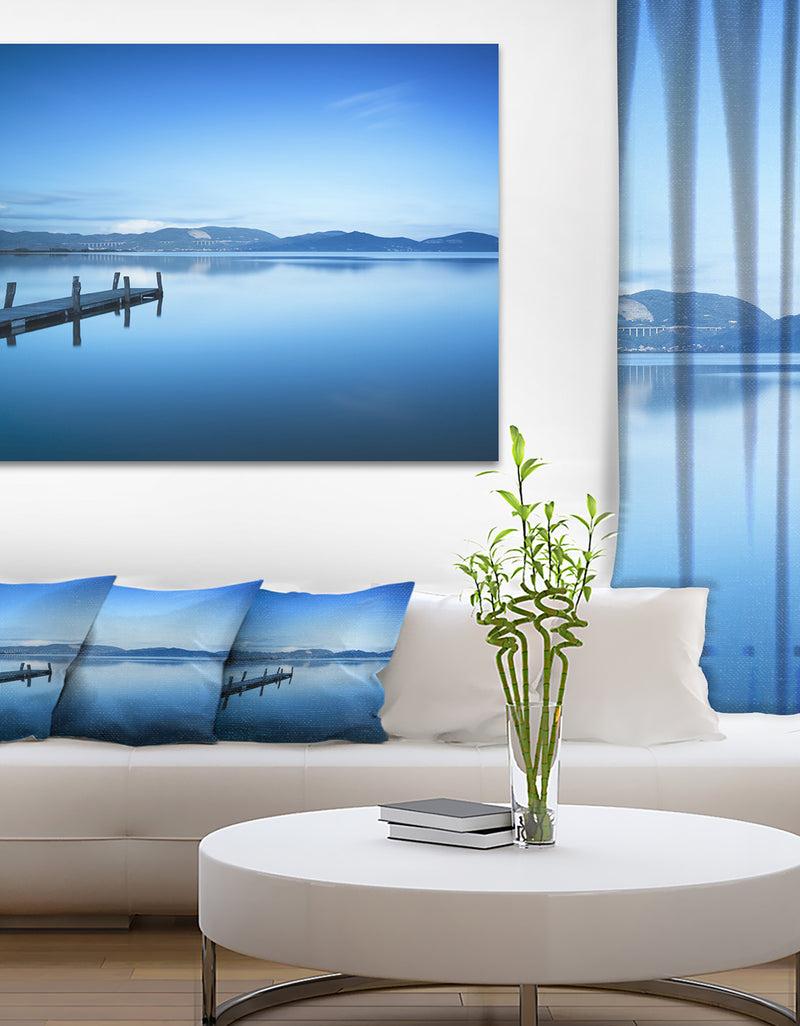 designq Bright Blue Sky with Pier - Seascape Photo Canvas Print