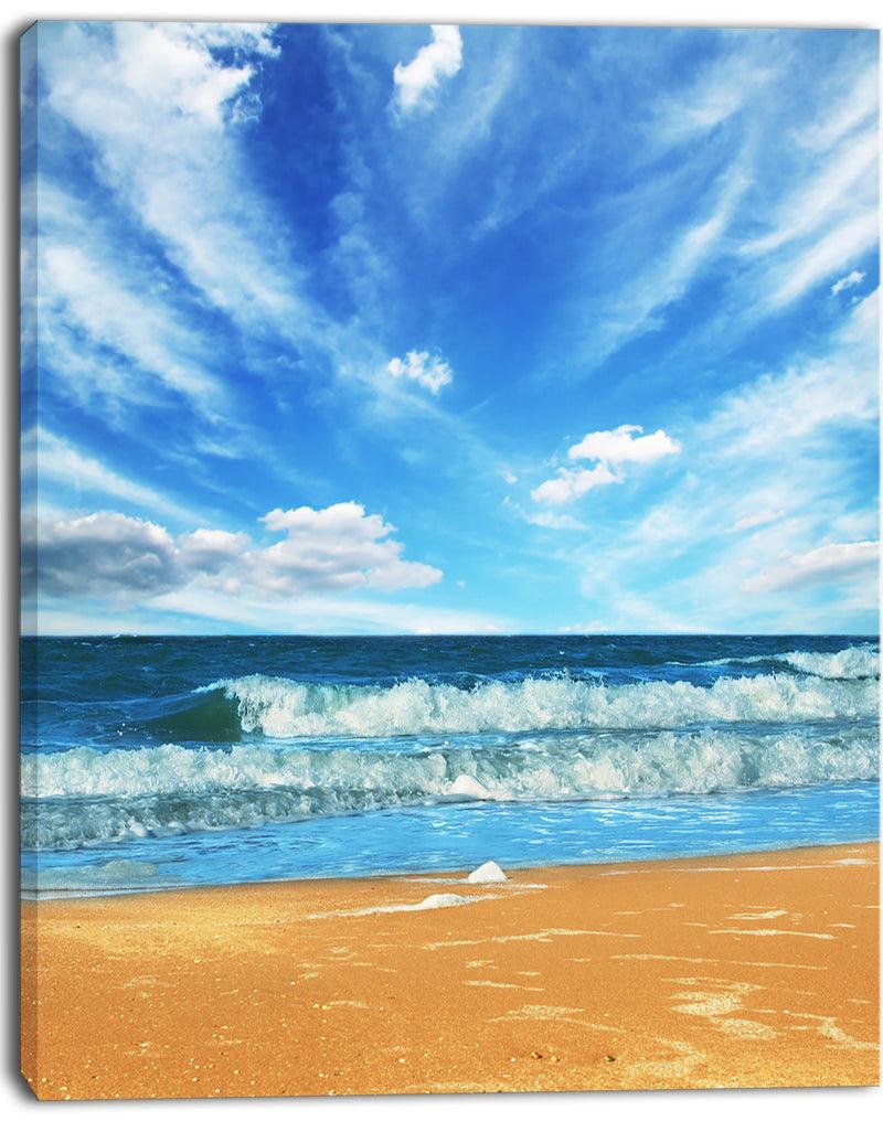Designq Bright Blue Waters And Sky In Beach - Large Seashore Canvas Print