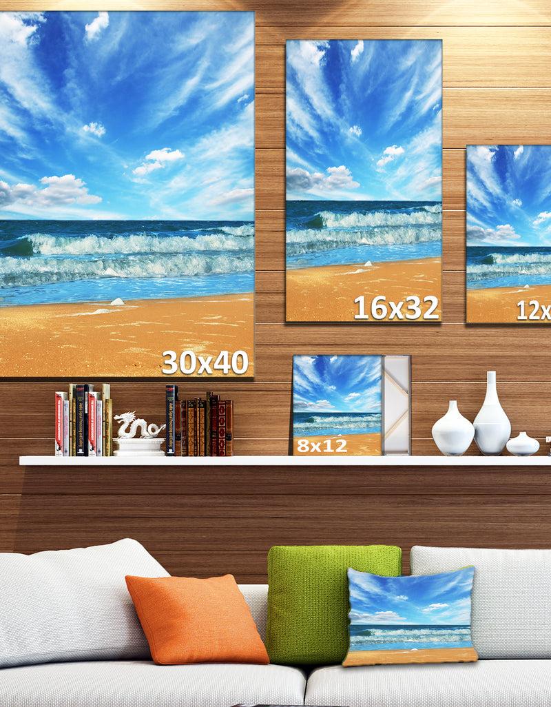Designq Bright Blue Waters And Sky In Beach - Large Seashore Canvas Print
