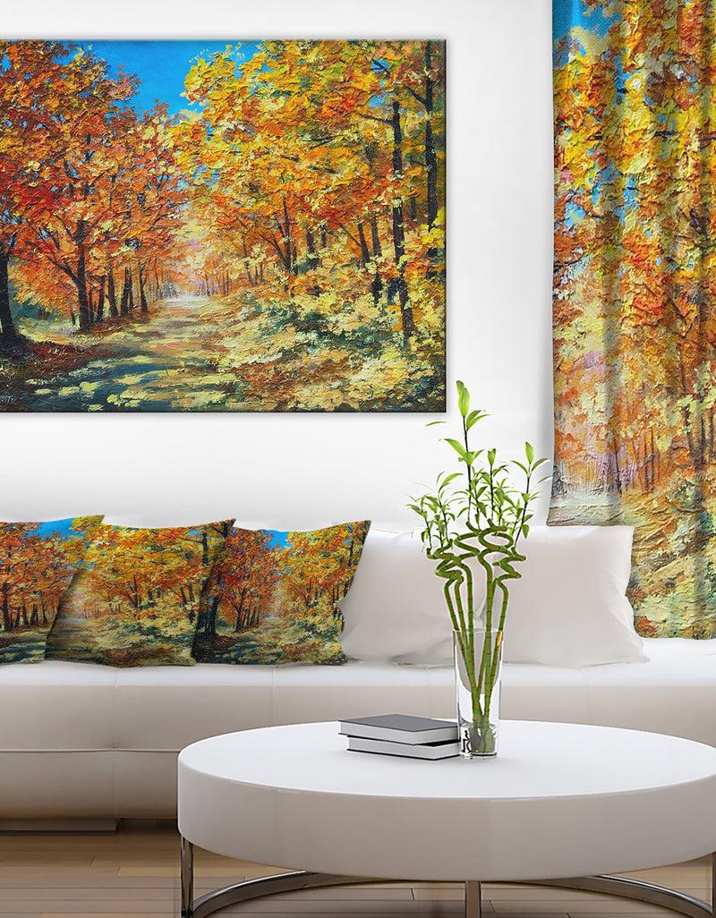 designq Bright Day in Autumn Forest - Landscape Canvas Artwork