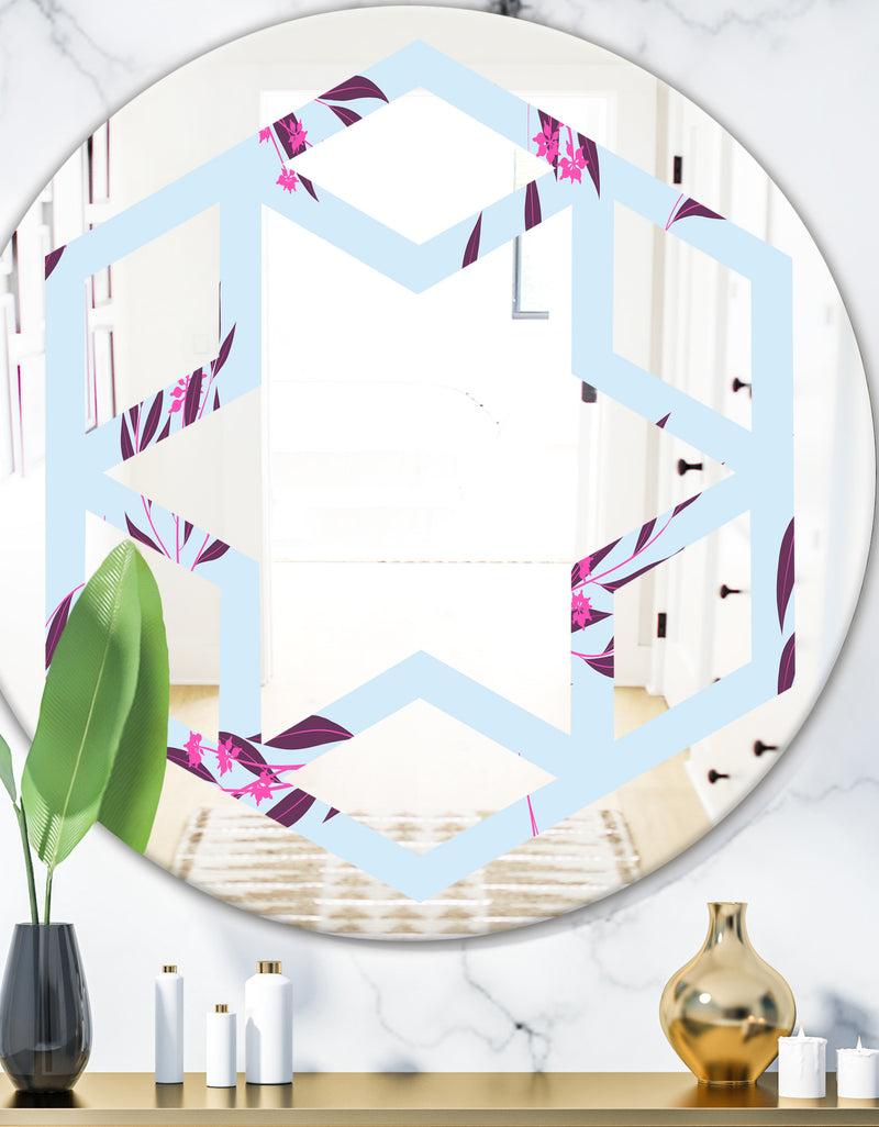 designq Bright Eucalyptus Floral Pattern I - Cottage Round or Oval Wall Mirror - Hexagon Star