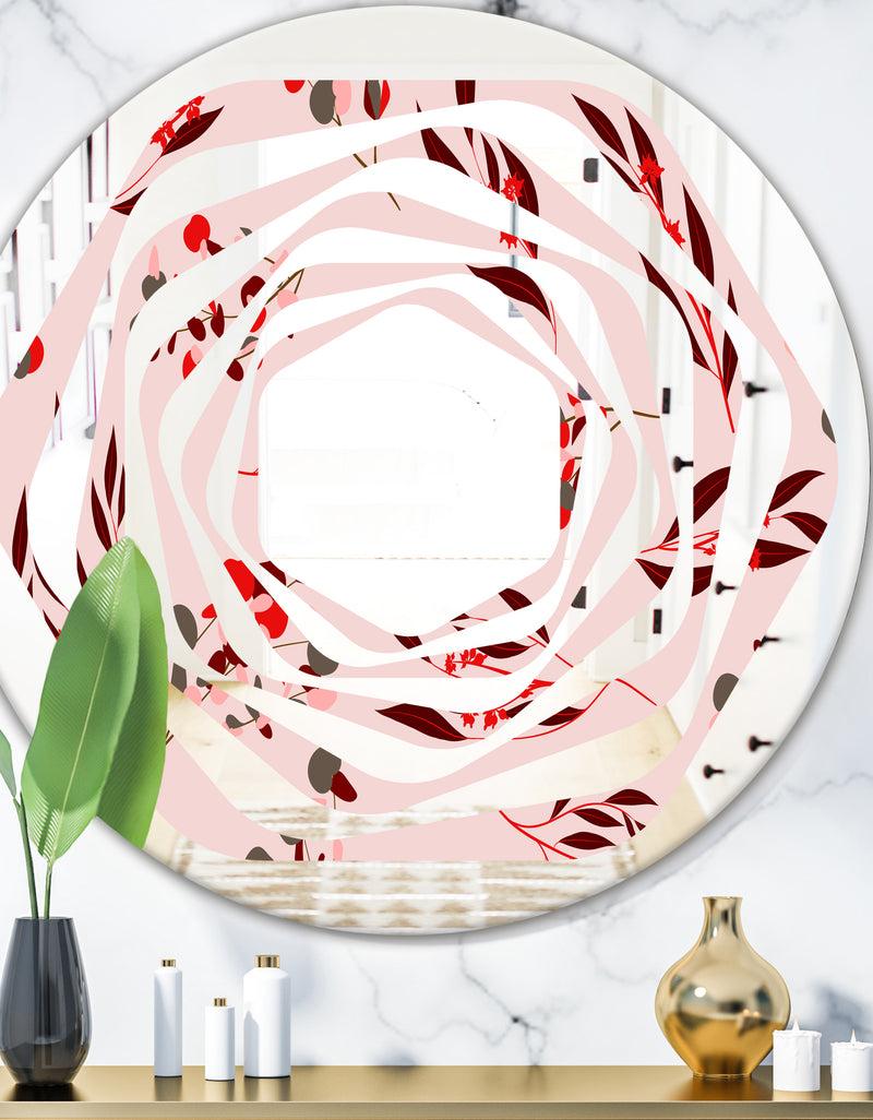 designq Bright Eucalyptus Floral Pattern II - Cottage Round or Oval Wall Mirror - Whirl