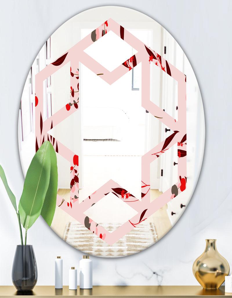 Designq Bright Eucalyptus Floral Pattern II - Cottage Round Or Oval Wall Mirror - Hexagon Star