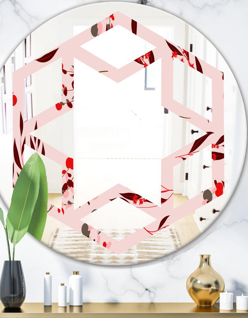 designq Bright Eucalyptus Floral Pattern II - Cottage Round or Oval Wall Mirror - Hexagon Star