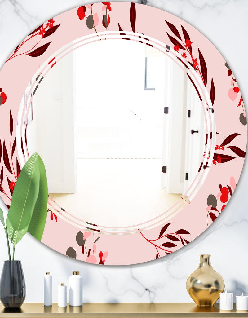 designq Bright Eucalyptus Floral Pattern II - Cottage Round or Oval Wall Mirror - Triple C