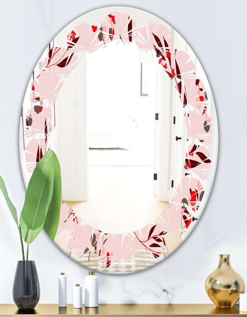 Designq Bright Eucalyptus Floral Pattern II - Cottage Round Or Oval Wall Mirror - Leaves