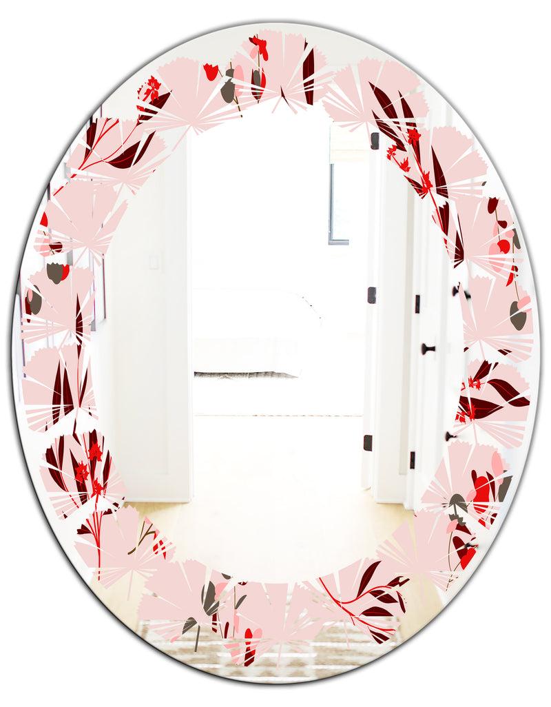 Designq Bright Eucalyptus Floral Pattern II - Cottage Round Or Oval Wall Mirror - Leaves