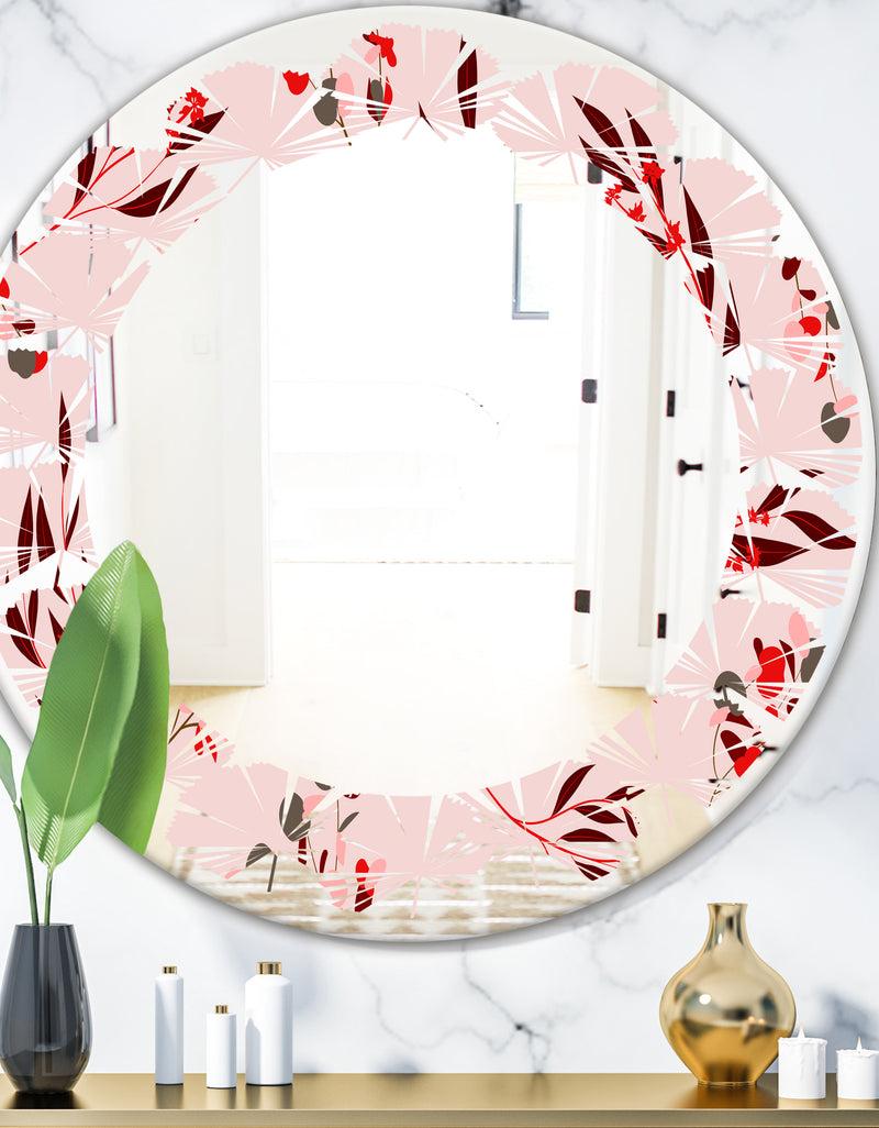 designq Bright Eucalyptus Floral Pattern II - Cottage Round or Oval Wall Mirror - Leaves
