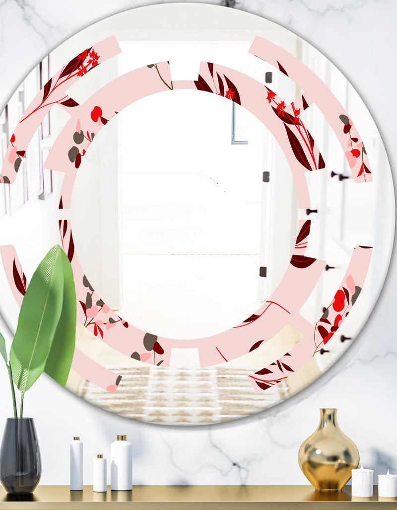 designq Bright Eucalyptus Floral Pattern II - Cottage Round or Oval Wall Mirror - Space