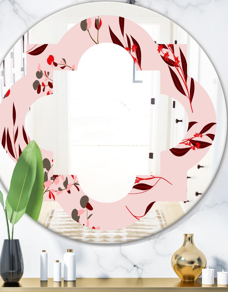 designq Bright Eucalyptus Floral Pattern II - Cottage Round or Oval Wall Mirror - Quatrefoil