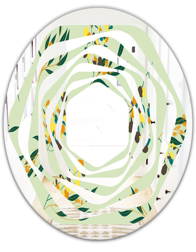 Designq Bright Eucalyptus Floral Pattern III - Cottage Round Or Oval Wall Mirror - Whirl
