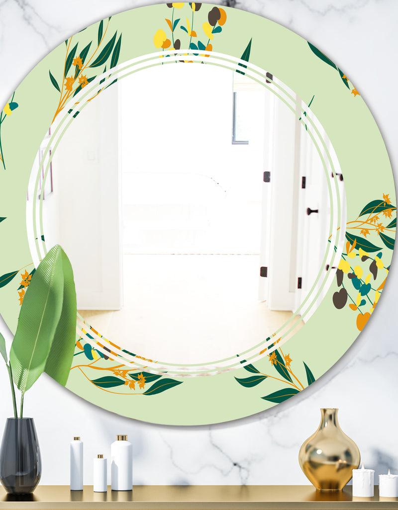 designq Bright Eucalyptus Floral Pattern III - Cottage Round or Oval Wall Mirror - Triple C