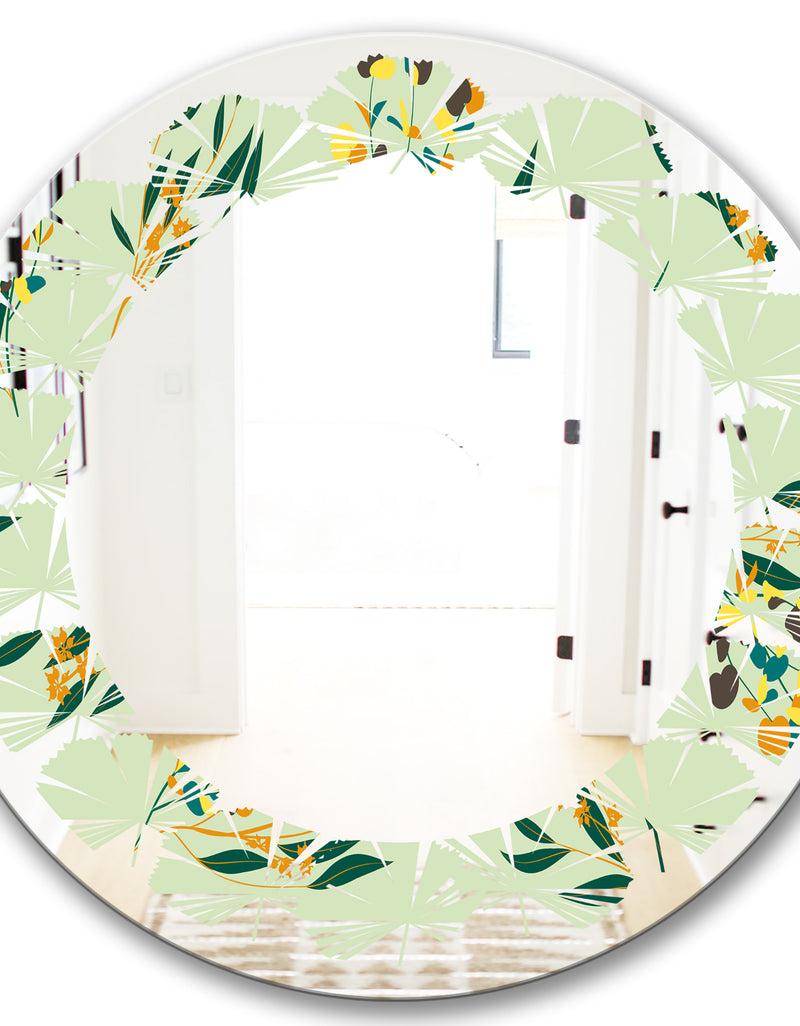 Designq Bright Eucalyptus Floral Pattern III - Cottage Round Or Oval Wall Mirror - Leaves