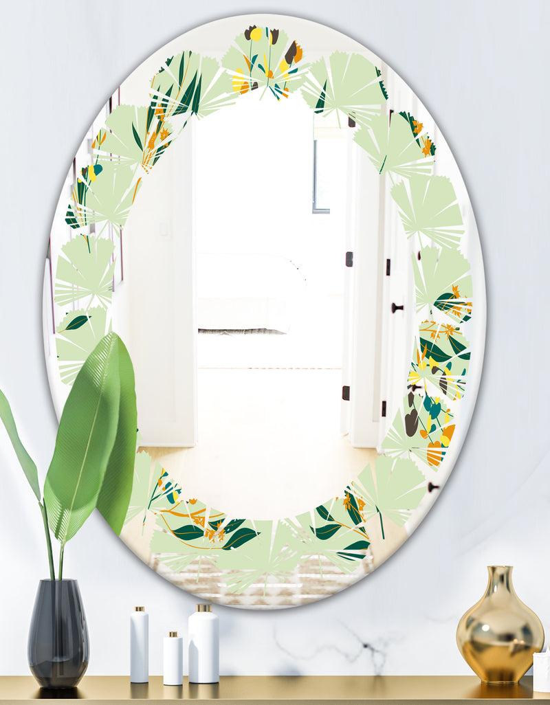 Designq Bright Eucalyptus Floral Pattern III - Cottage Round Or Oval Wall Mirror - Leaves