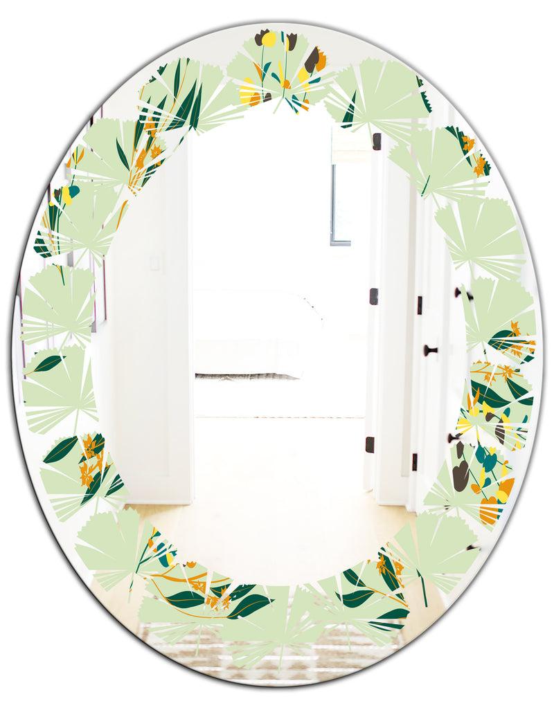 Designq Bright Eucalyptus Floral Pattern III - Cottage Round Or Oval Wall Mirror - Leaves