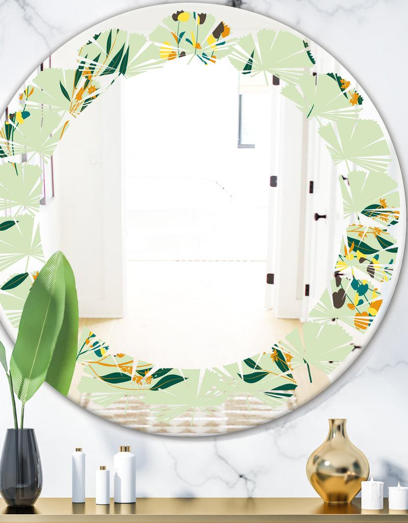designq Bright Eucalyptus Floral Pattern III - Cottage Round or Oval Wall Mirror - Leaves