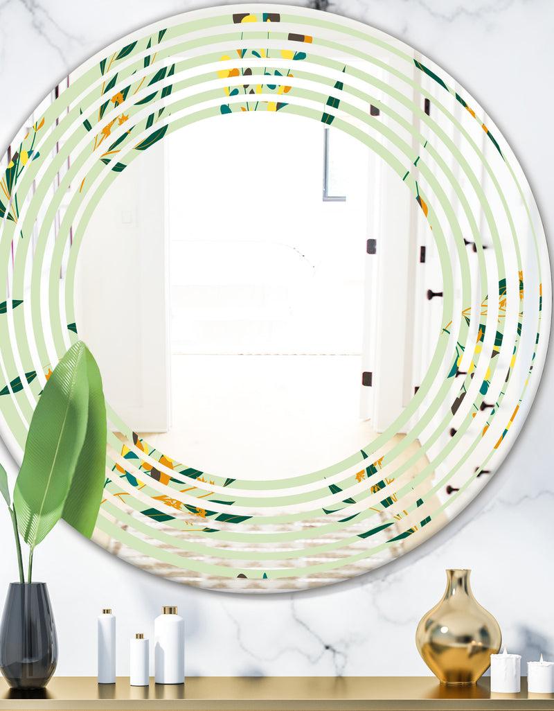 designq Bright Eucalyptus Floral Pattern III - Cottage Round or Oval Wall Mirror - Wave