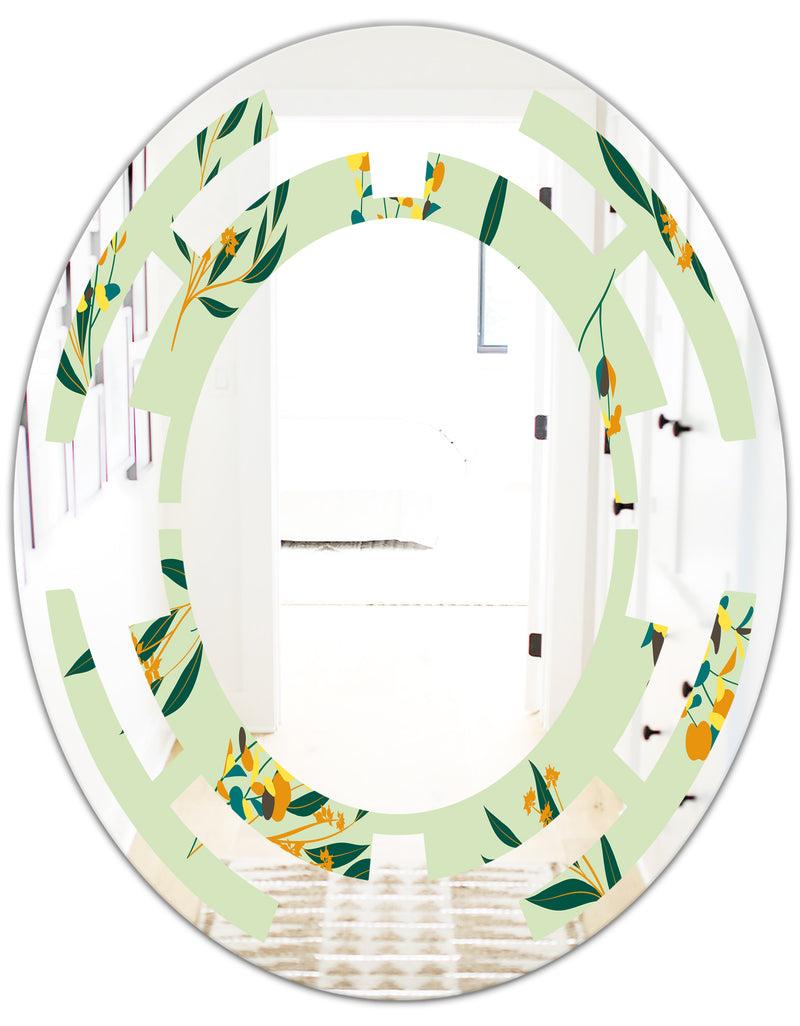Designq Bright Eucalyptus Floral Pattern III - Cottage Round Or Oval Wall Mirror - Space