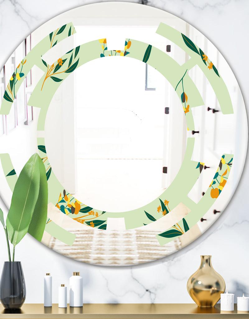 designq Bright Eucalyptus Floral Pattern III - Cottage Round or Oval Wall Mirror - Space