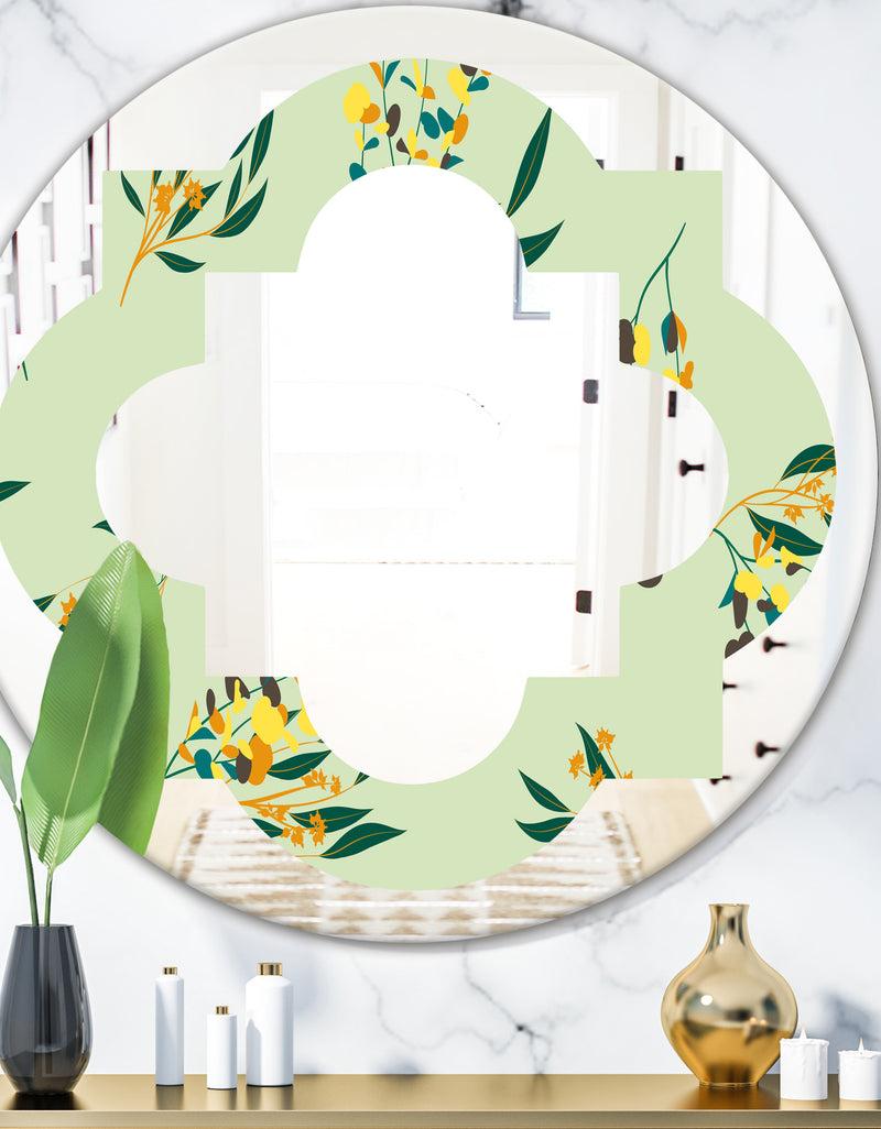 designq Bright Eucalyptus Floral Pattern III - Cottage Round or Oval Wall Mirror - Quatrefoil