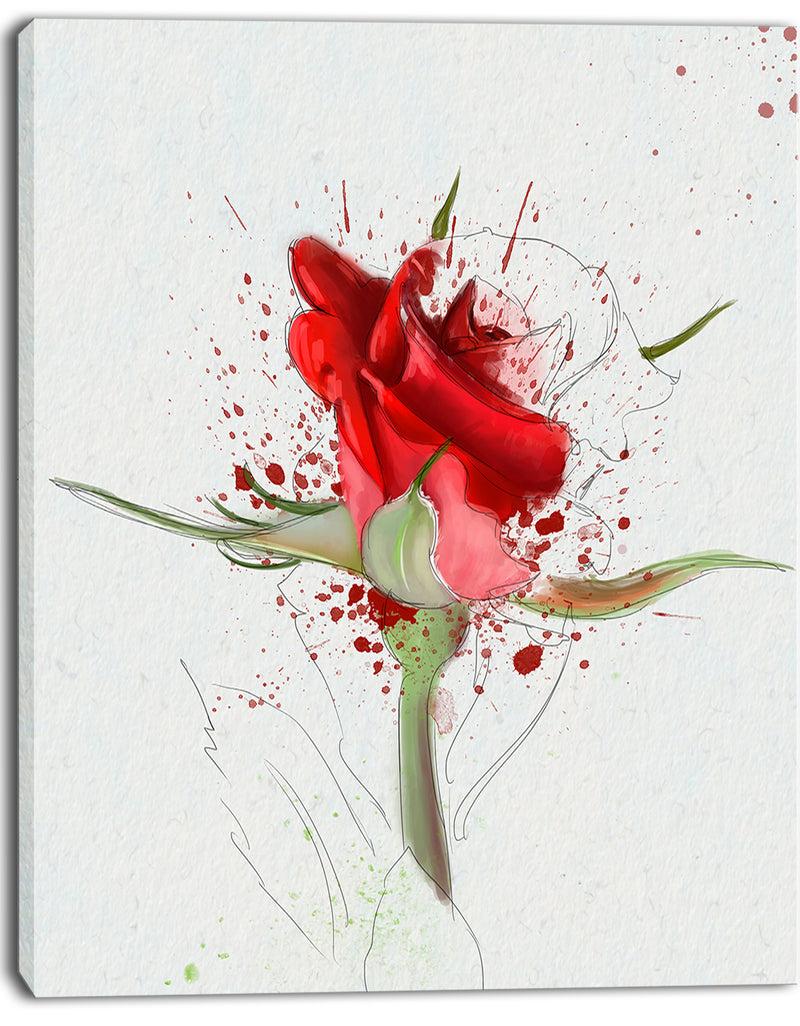 Designq Bright Hand-drawn Red Rose Sketch - Modern Floral Canvas Wall Art