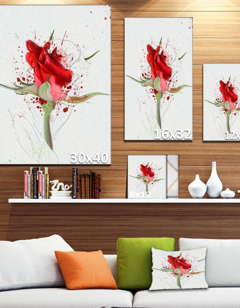 Designq Bright Hand-drawn Red Rose Sketch - Modern Floral Canvas Wall Art