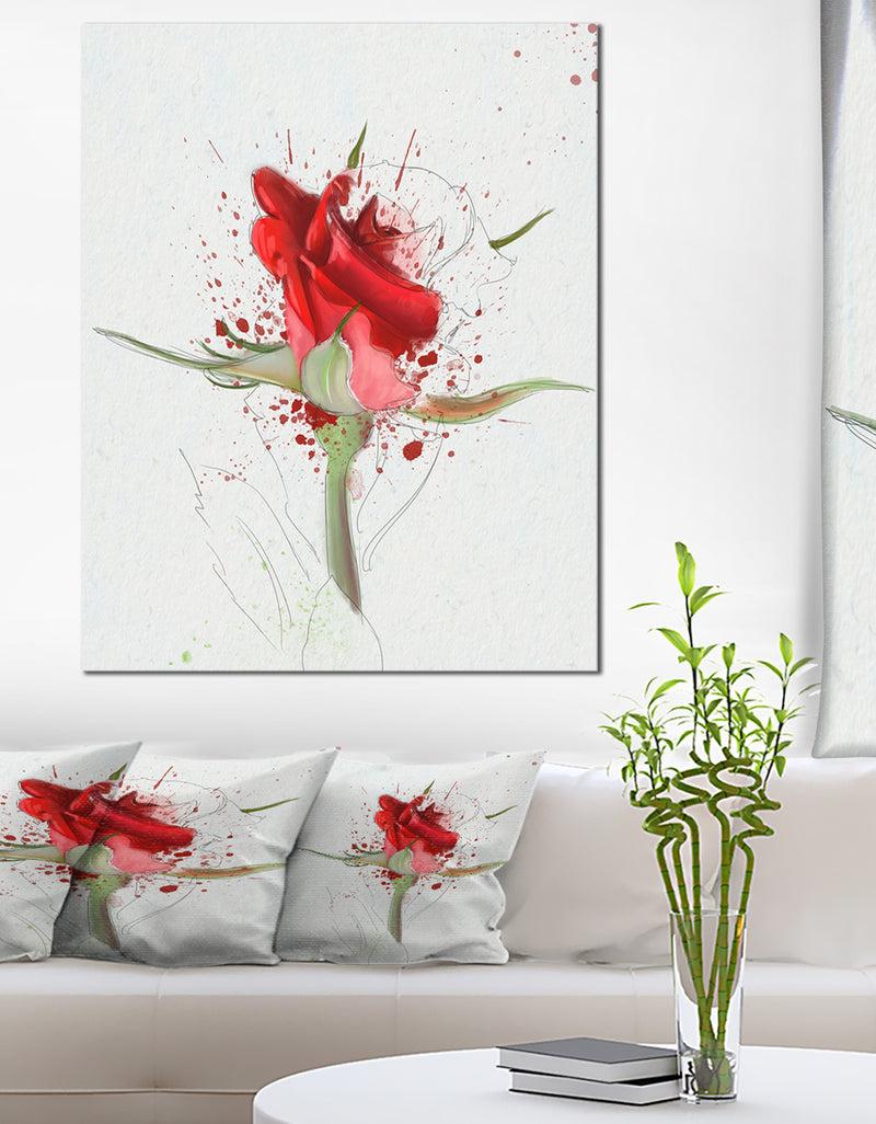 designq Bright Hand-drawn Red Rose Sketch - Modern Floral Canvas Wall Art