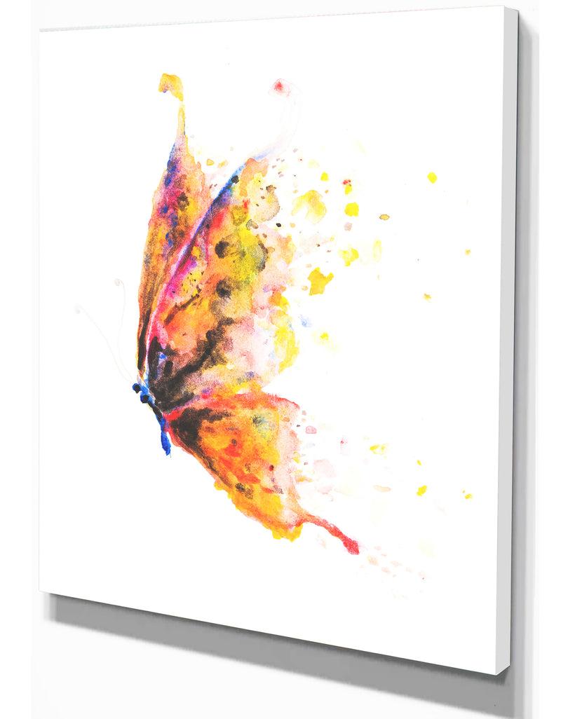 Designq Bright Orange Butterfly - Floral Painting Print On Wrapped Canvas