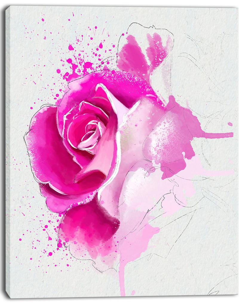 Designq Bright Pink Rose Flower Watercolor - Flowers Canvas Wall Artwork