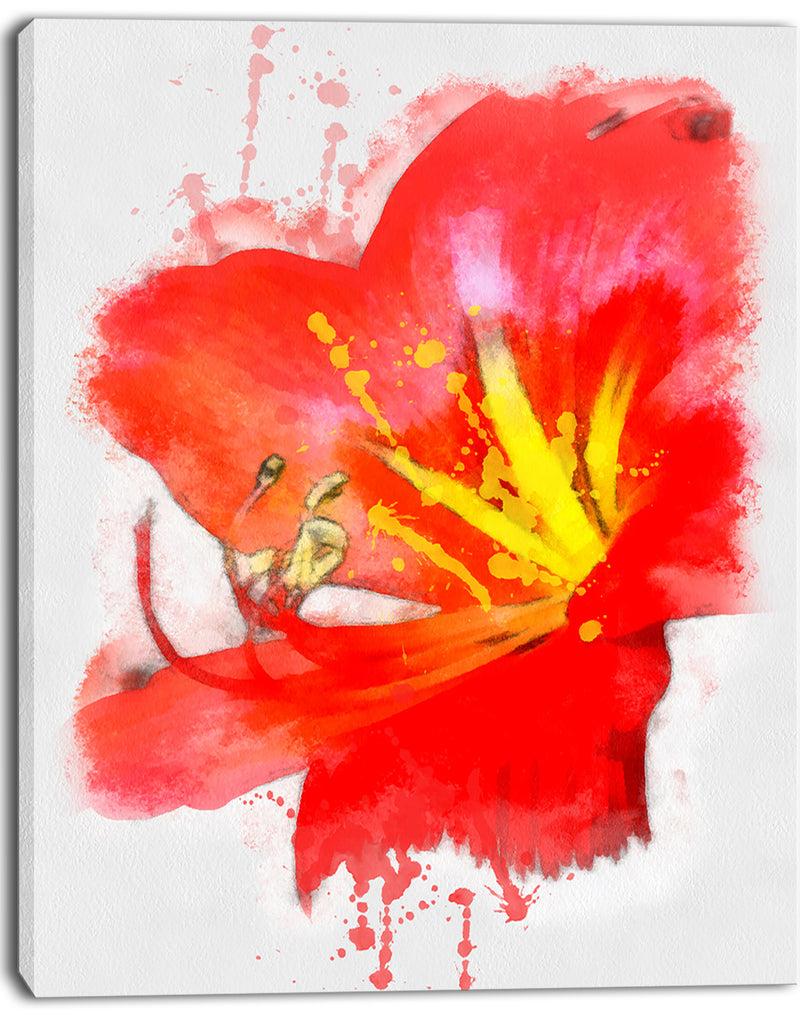 Designq Bright Red Lily Illustration Art - Extra Large Floral Canvas Art